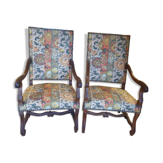 Pair of Louis XIV armchairs in Pierre Frey fabric