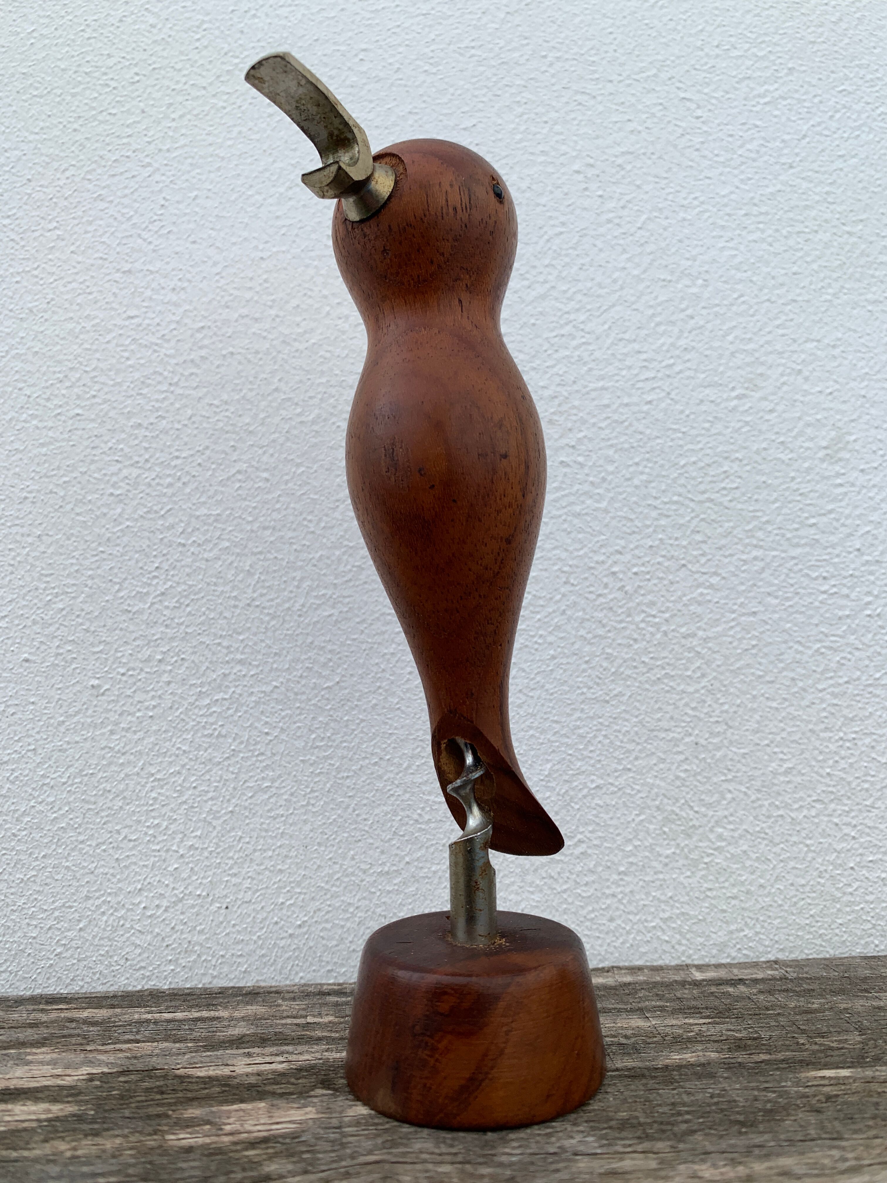 Scandinavian design corkscrew in teak wood and brass, 1960