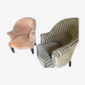 Pair of Original tapestry velvet stripe armchairs.