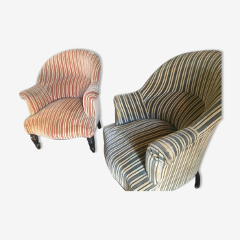 Paire de fauteuils à rayures de velours tapisserie originale
