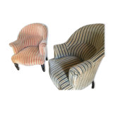 Pair of Original tapestry velvet stripe armchairs.