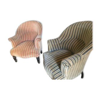 Pair of Original tapestry velvet stripe armchairs.