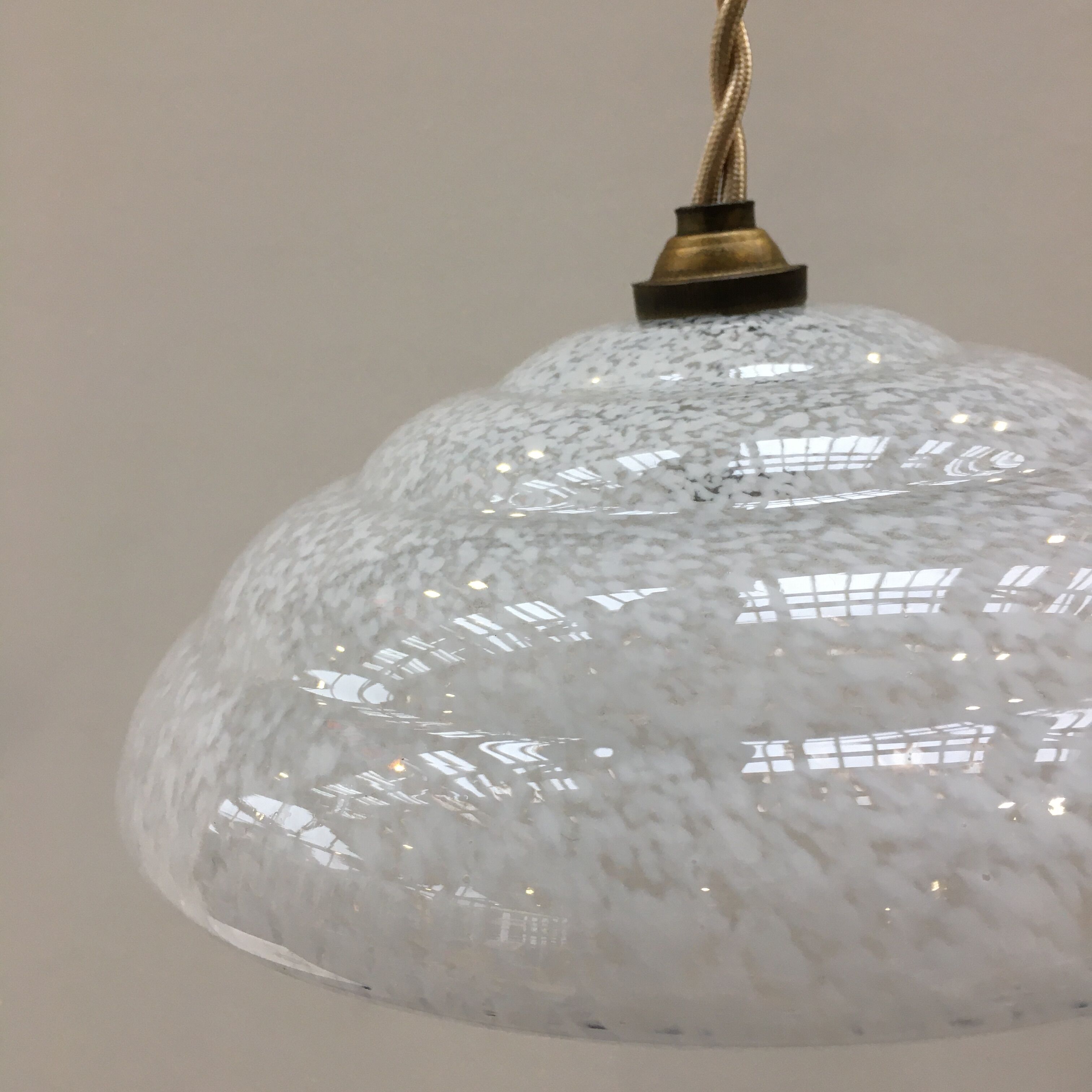 Pair of art deco suspensions in white Clichy glass