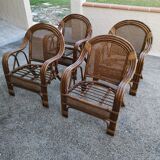 4 vintage rattan armchairs