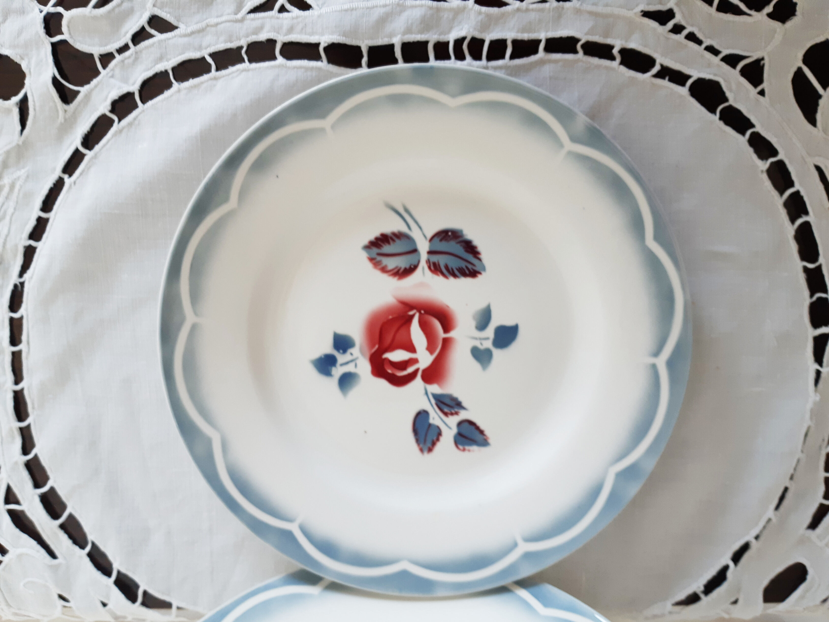 Flat earthenware plates from Sarreguemines , Magali from Digoin