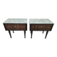 Paire de tables de chevet des années 60 avec porte à abattant et plateau en verre bleu