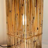 Vintage Wood and Wicker Cube Lamp