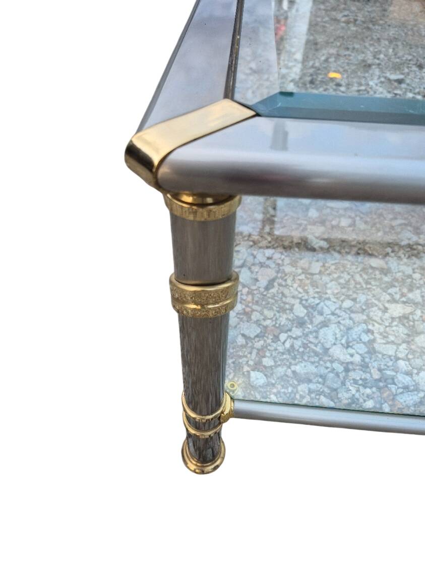 Hollywood Regency side table 1970 brushed metal and gold