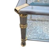 Hollywood Regency side table 1970 brushed metal and gold