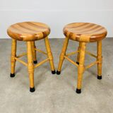 Pair of brutalist solid wood stools
