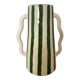 Handmade green and white striped ceramic vase with abstract corrugated handheld