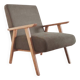 Renovated armchair, Scandinavian style in wood and green fabric.