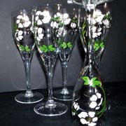 Perrier Jouet set of 6 Anemone Cuvée Belle Epoque champagne flutes in Gallé enamelled crystal