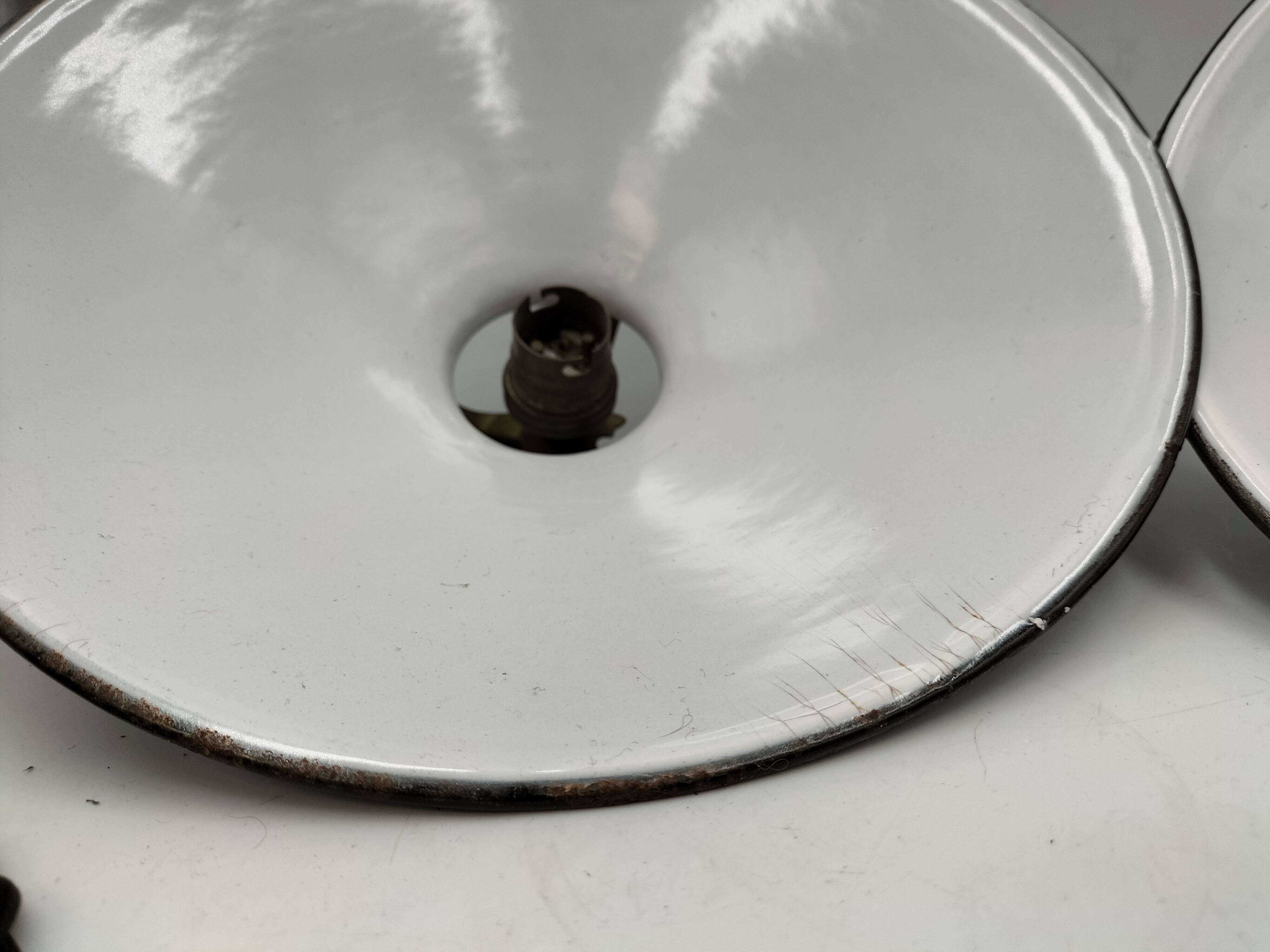 Pair of blue enameled sheet metal pendant lights