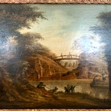 Oil on oak panel animated landscape xix century