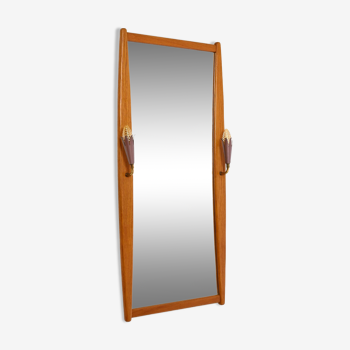 Miroir avec cadre en bois et deux points lumineux