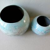 Pair of lacquered glass ball vases by Jean Noel Bouillet, 60/70