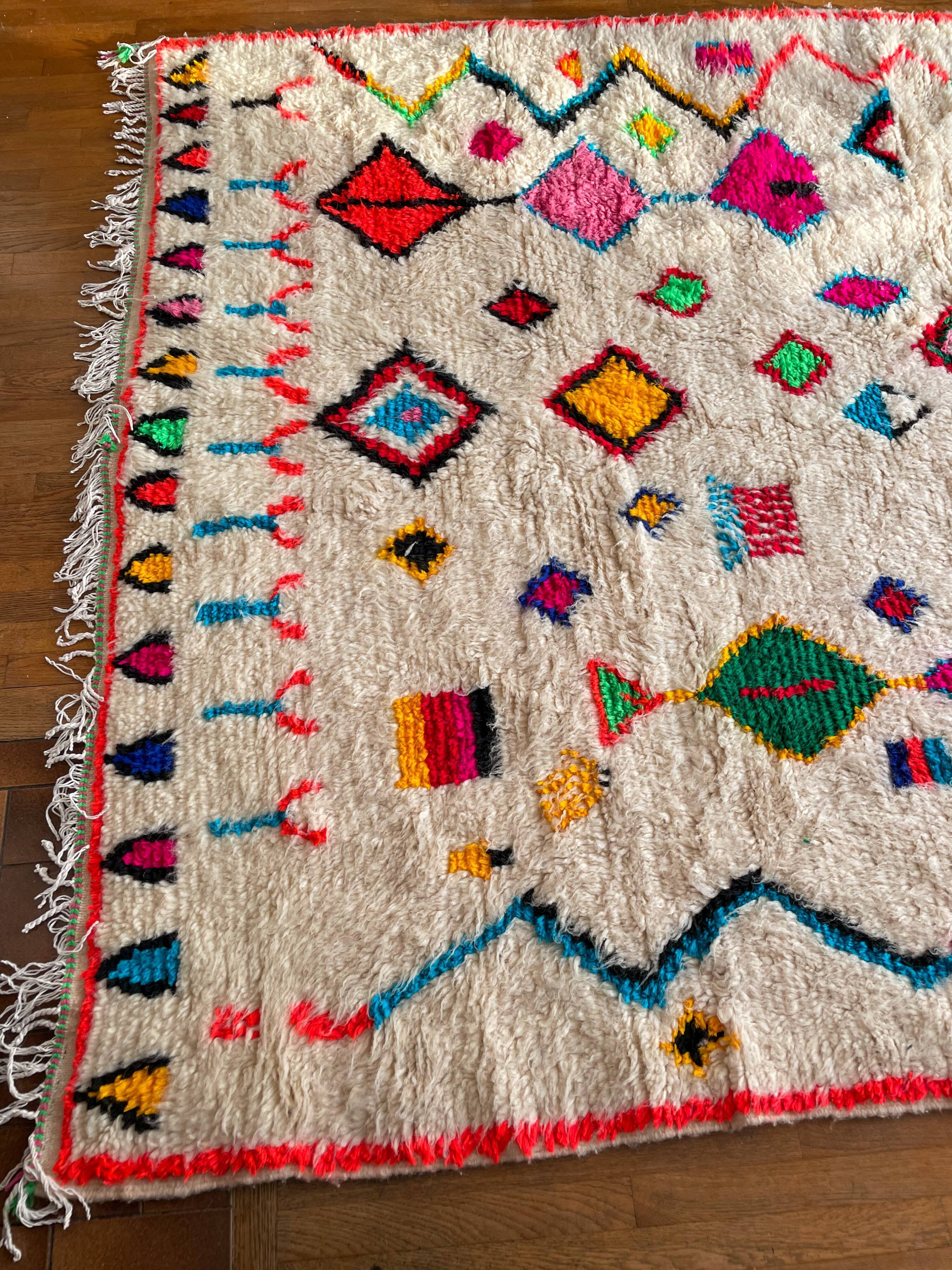 Moroccan Berber carpet azilal multicolored and fluorescent