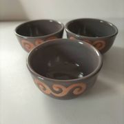Set of 3 signed glazed stoneware bowls