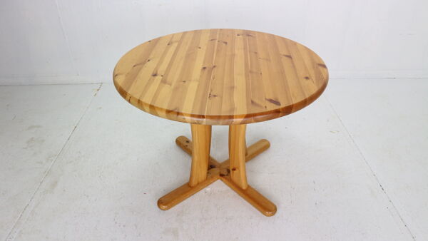 Table à manger ronde en pin massif, Danemark des années 1970