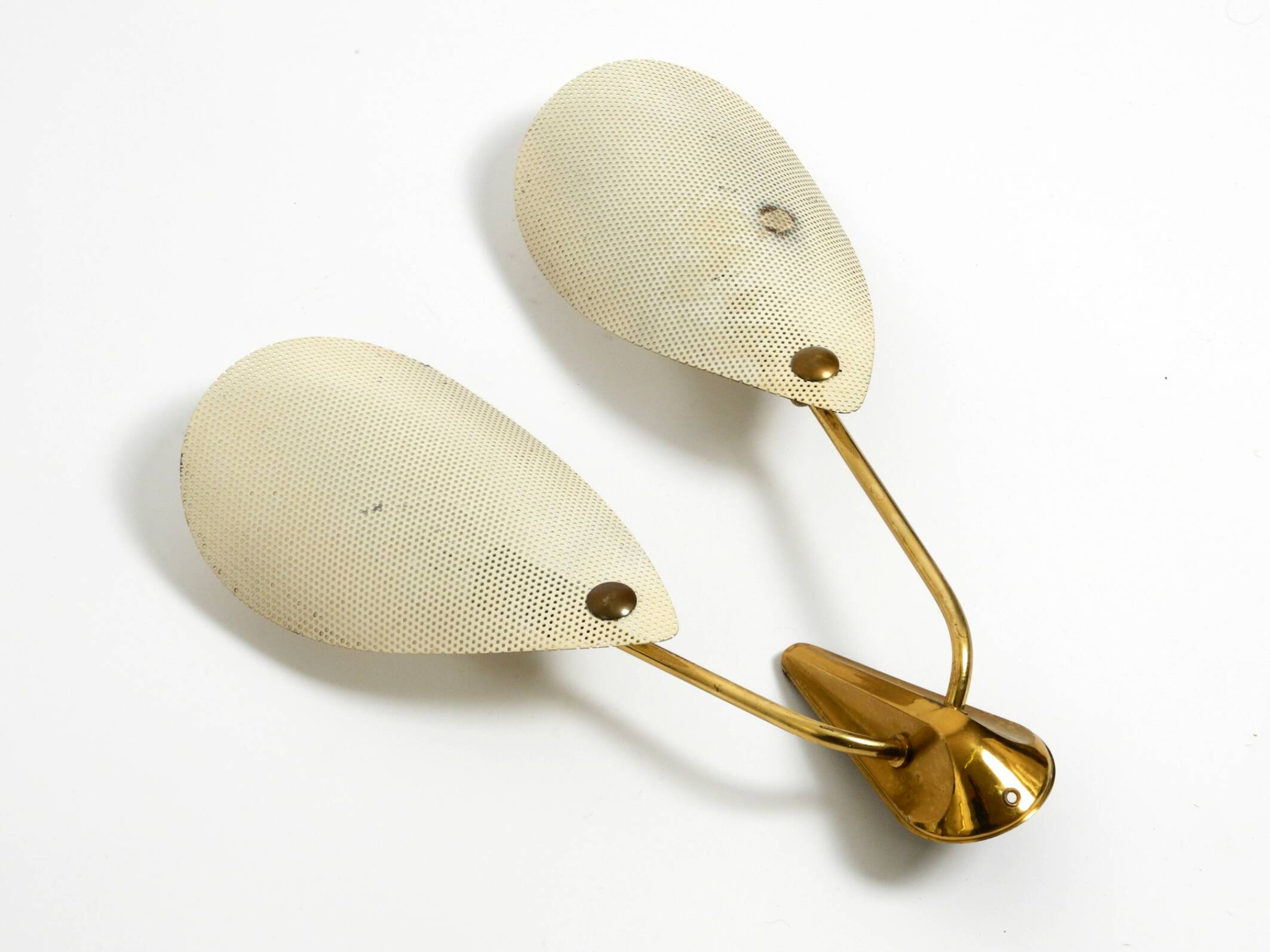 Mid Century Modern brass wall lamp with perforated metal sheet lampshades