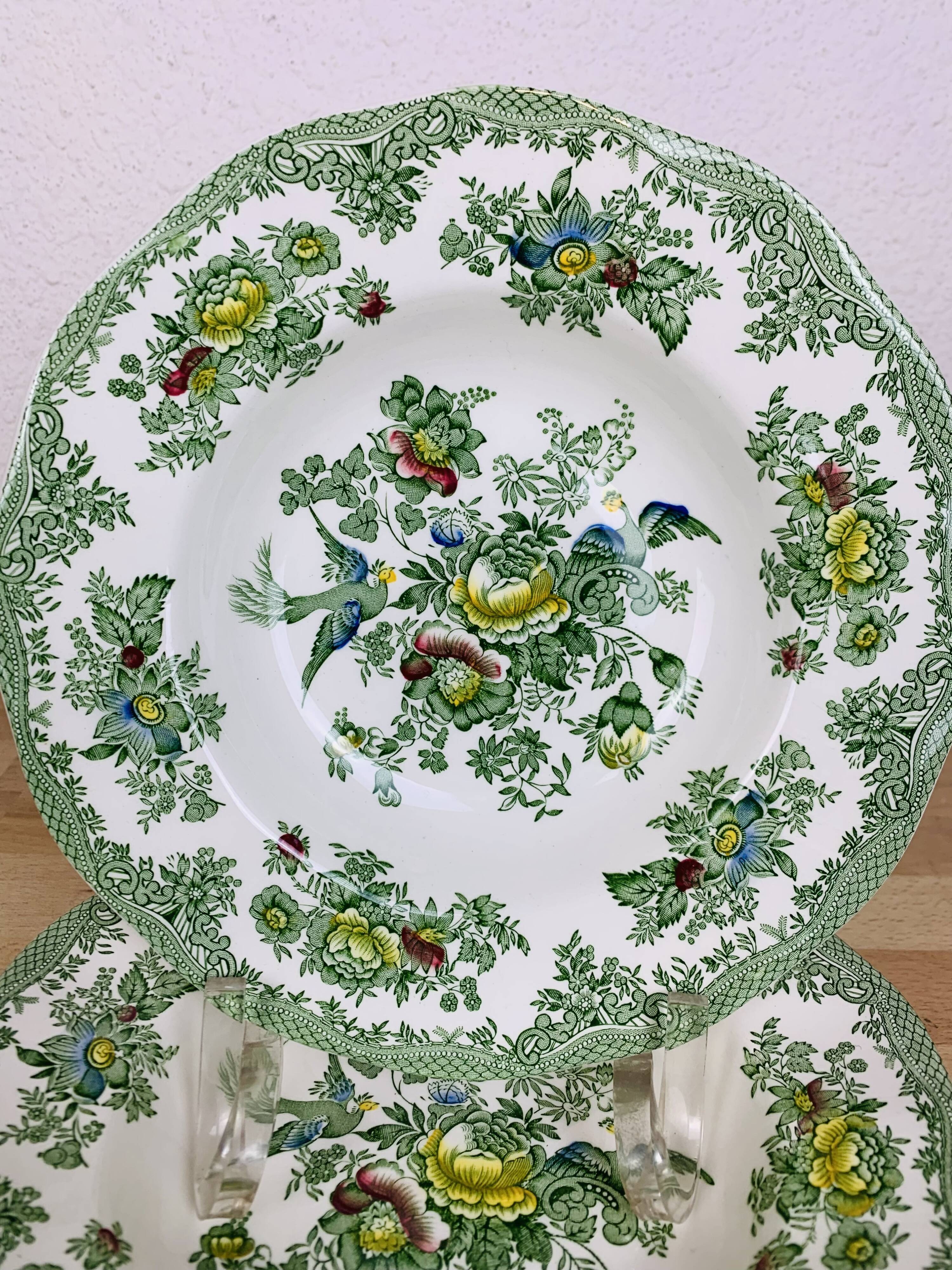 4 assiettes creuses Wedgwood Oriental Pheasants vert