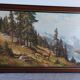 Oil print on wood signed deer motifs in the mountains framed
