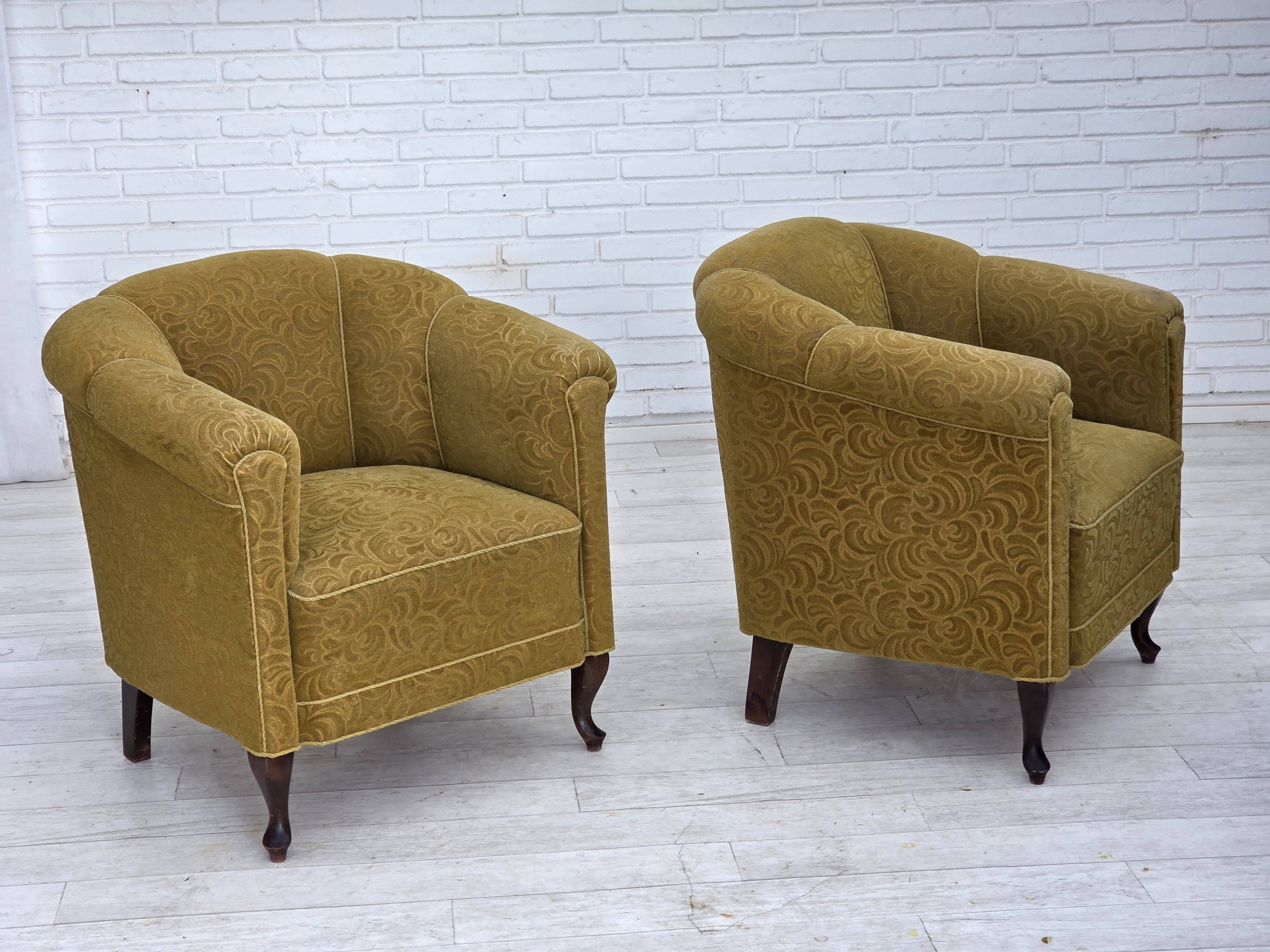 1950s, Danish relax armchair, light green furniture wool, oak wood.