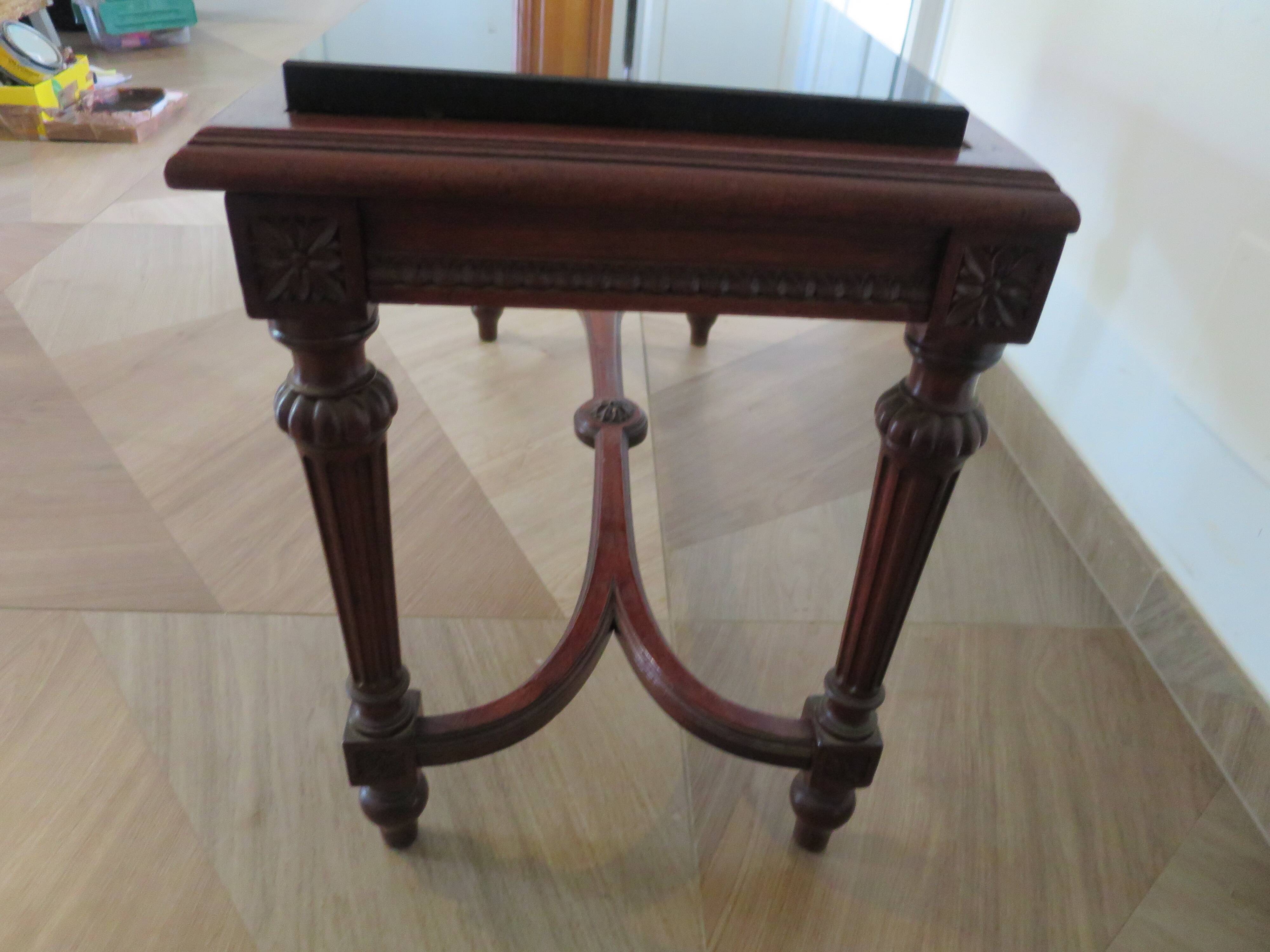 Coffee table - black marble top - Louis XIII style - H-shaped crossbar base