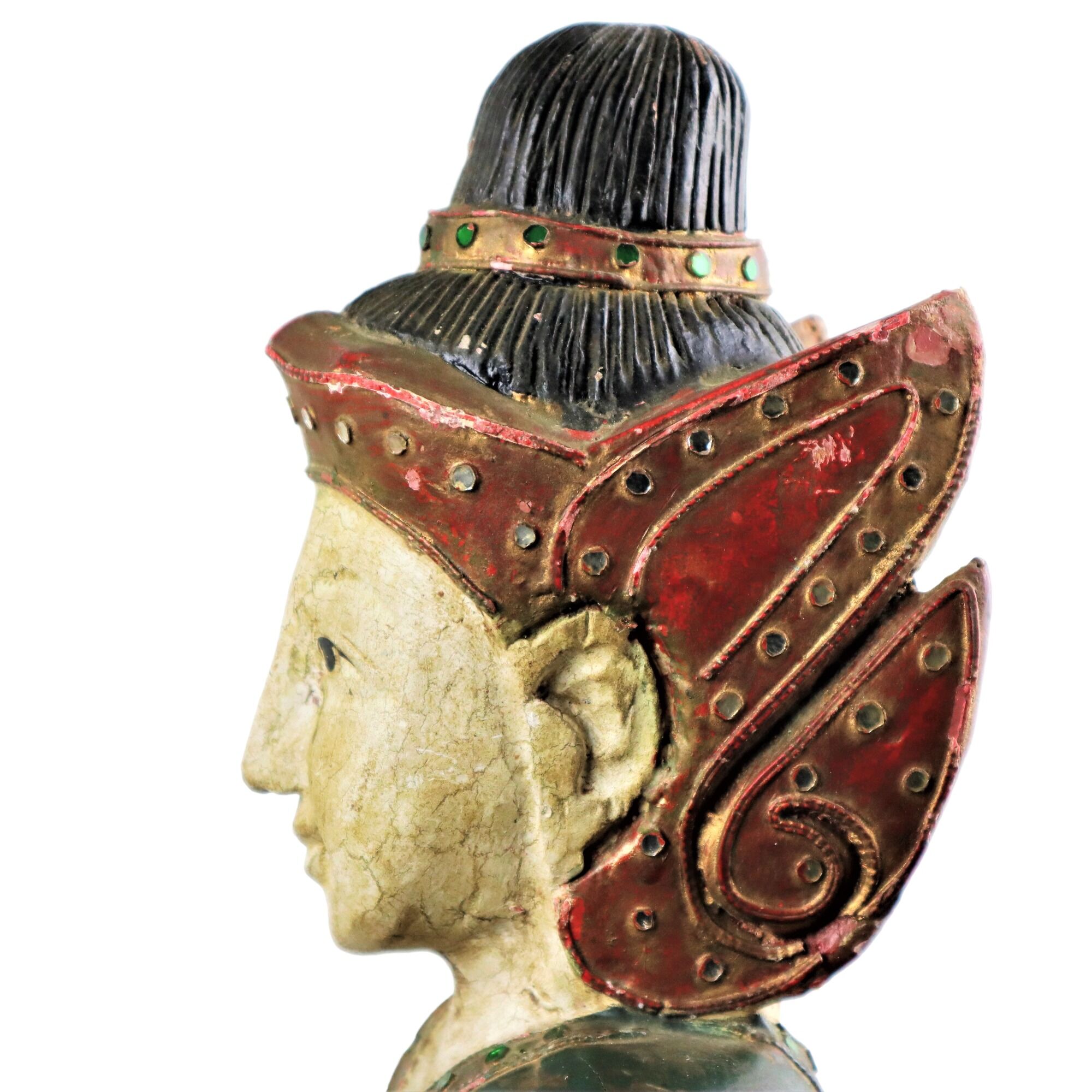 Characterful Vintage Buddha Statue Kneeling Wooden Buddha 44cm