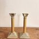 Pair of Silver Metal Candle Holders Neo-Classical Fluted Corinthian Column