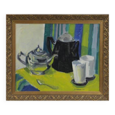Huile sur toile suédoise d'époque mid-century – “Västerås / Gamleby” par Ann-Ma