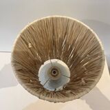 Vintage lamp base in beige-grey ceramic stoneware with raffia lampshade, 1970s