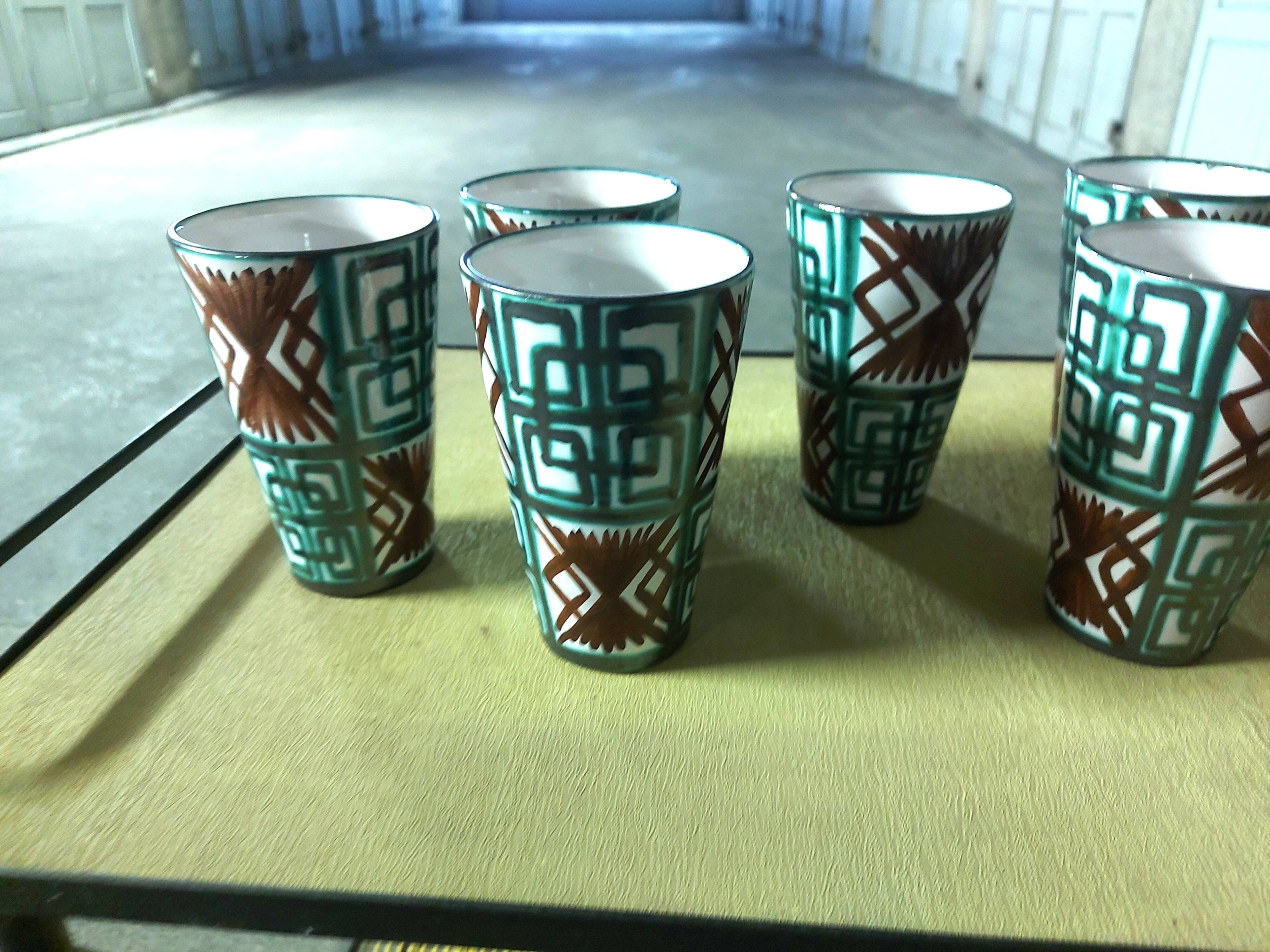 6 glasses, ceramic mugs, vallauris dominique baudart