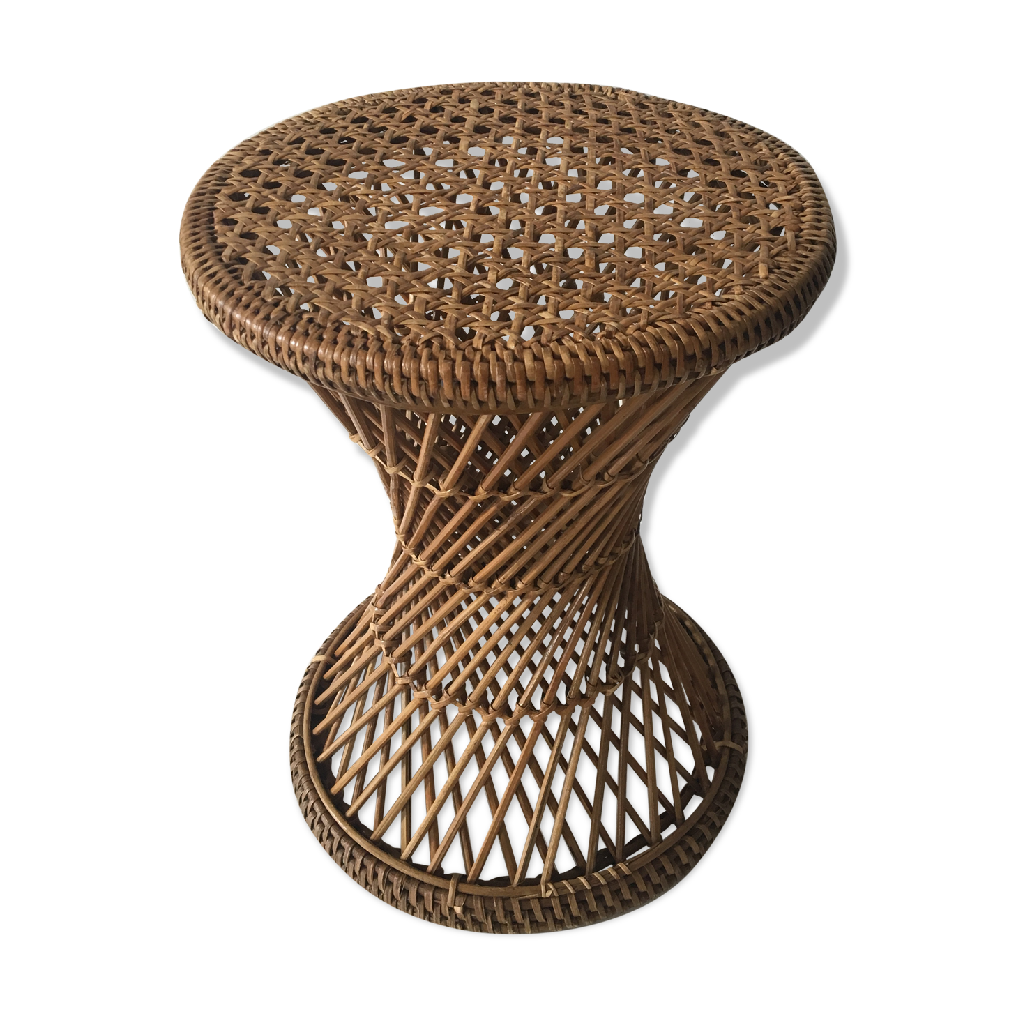Tabouret en rotin et osier de forme diabolo
