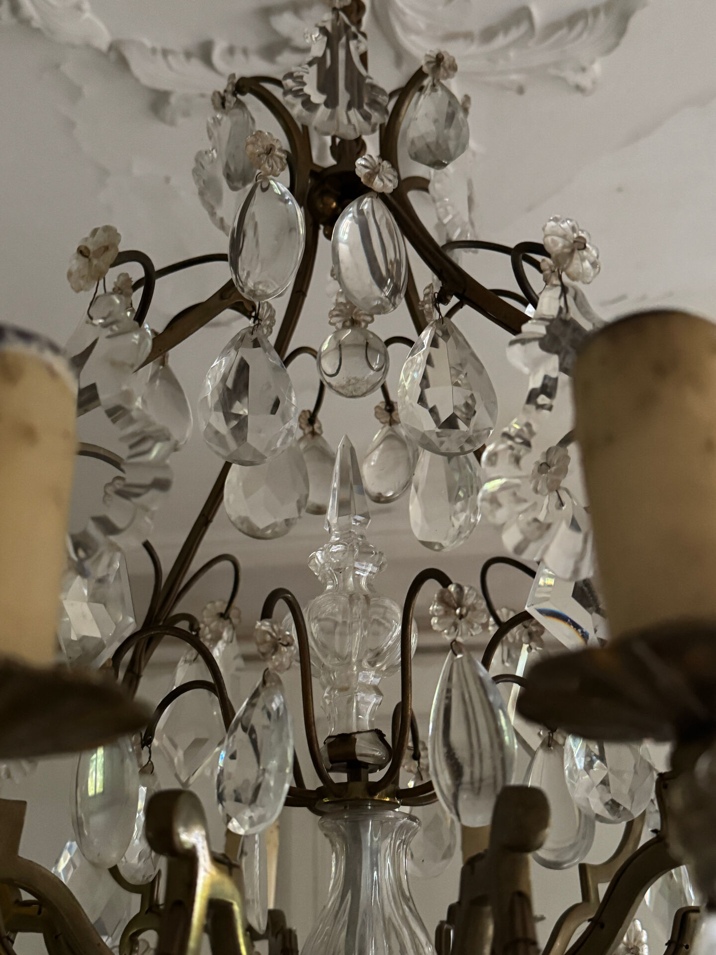 Antique Louis XV style chandelier with pendants – pair available.