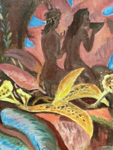 Mid-Century Oil on Canvas – “Forest” by K.R. (1991), Vintage & Framed 42.5×34.5cm