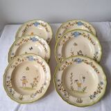 Soup plates with Moustiers de Longchamp decor, AL. Mark signature, 80s