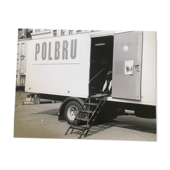 Large graphic black and white print. Belgian police, 90s