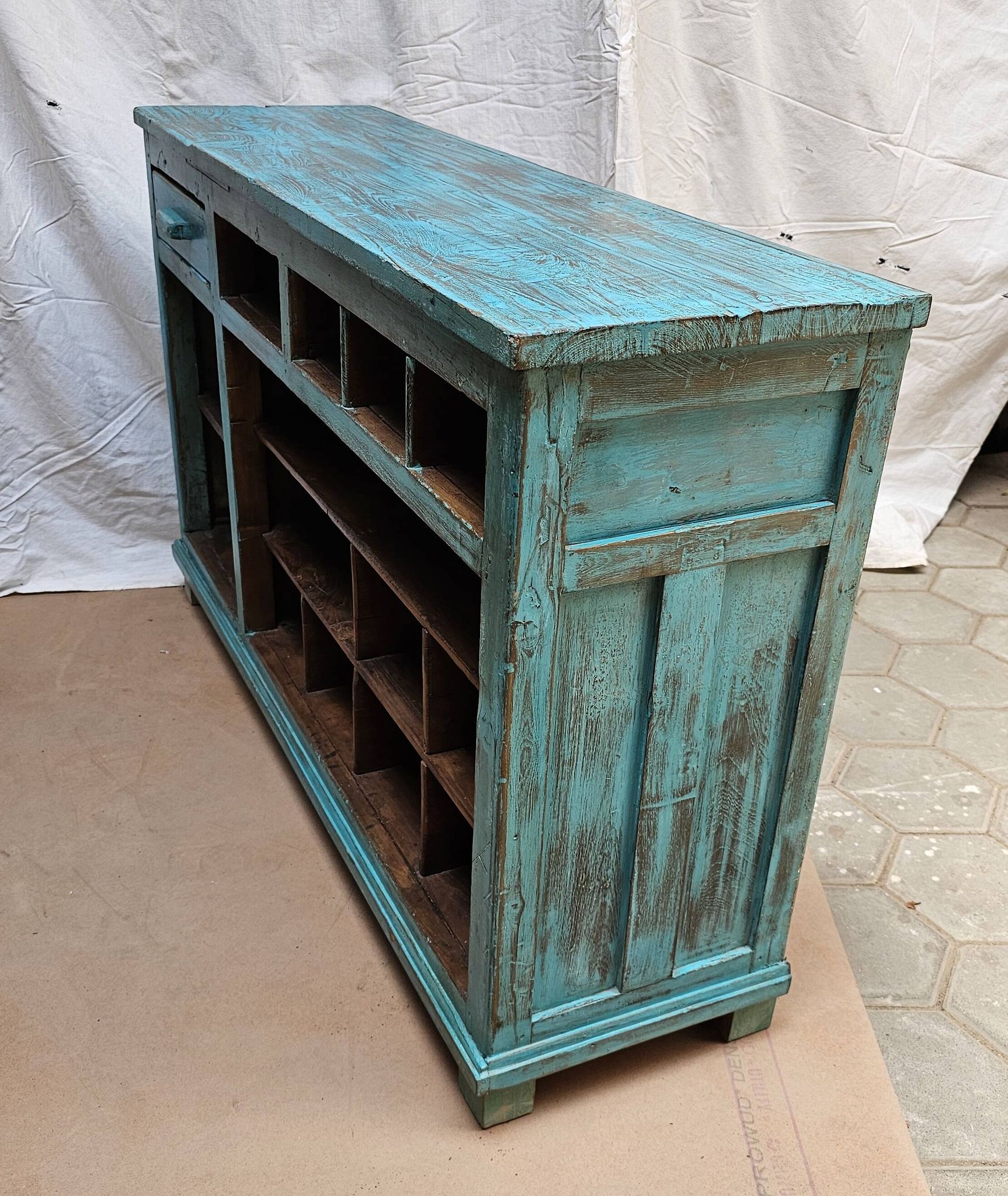 Old merchant's counter in Burmese teak.
