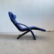 1980s Designer Lounge Chair in black fabric and blue Alcantara cover