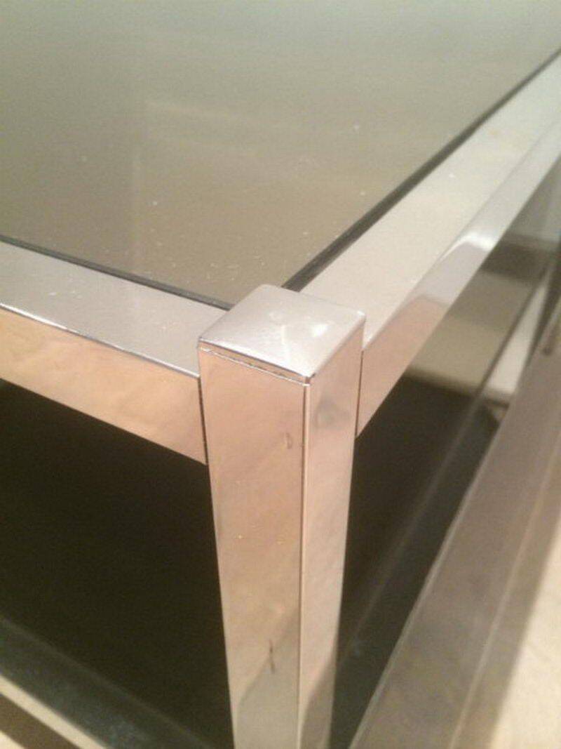 Pair of large side tables in chrome and bronze mirrors