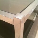 Pair of large side tables in chrome and bronze mirrors