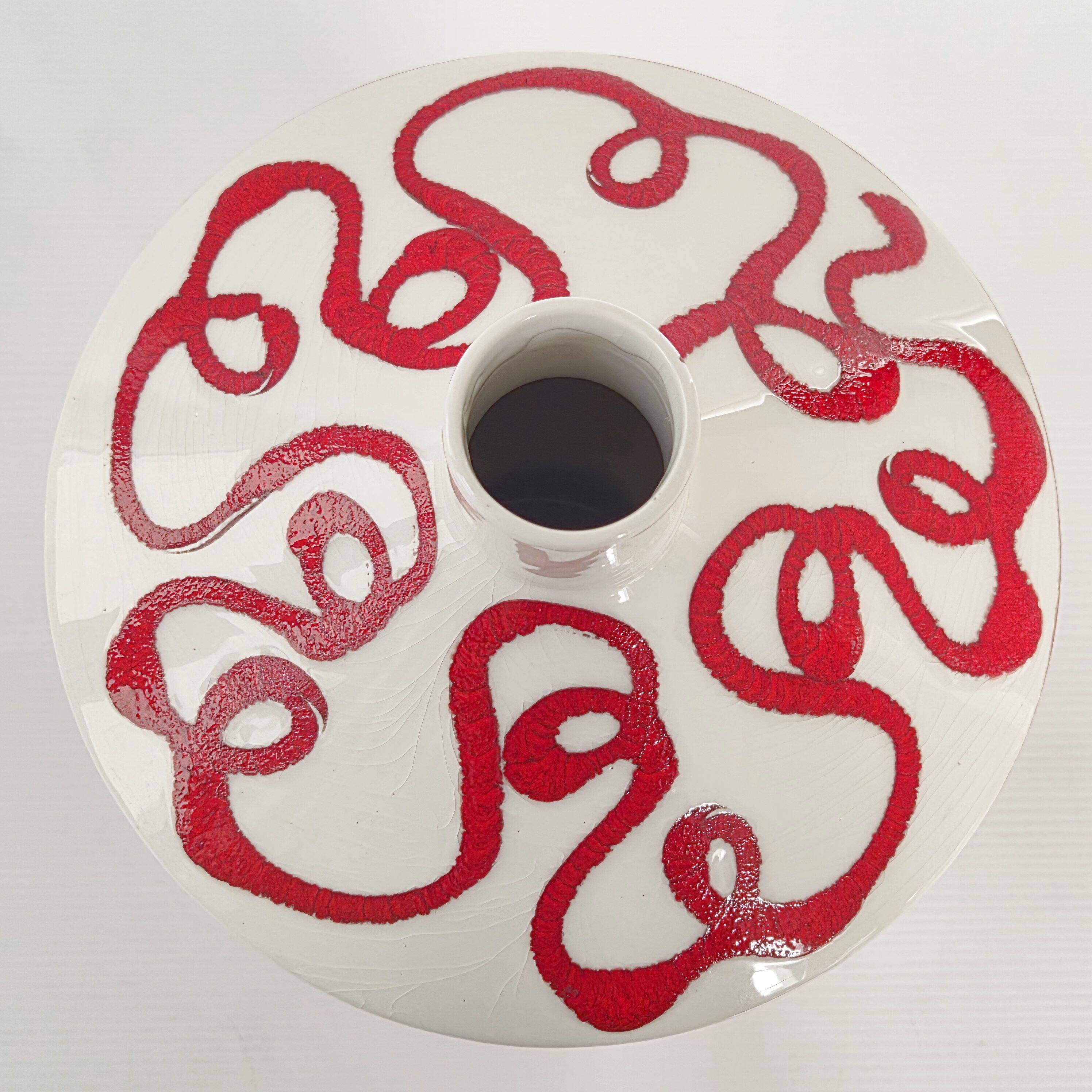 Vintage 1950 red italian ceramic vase 50s retro spaghetti rockabilly