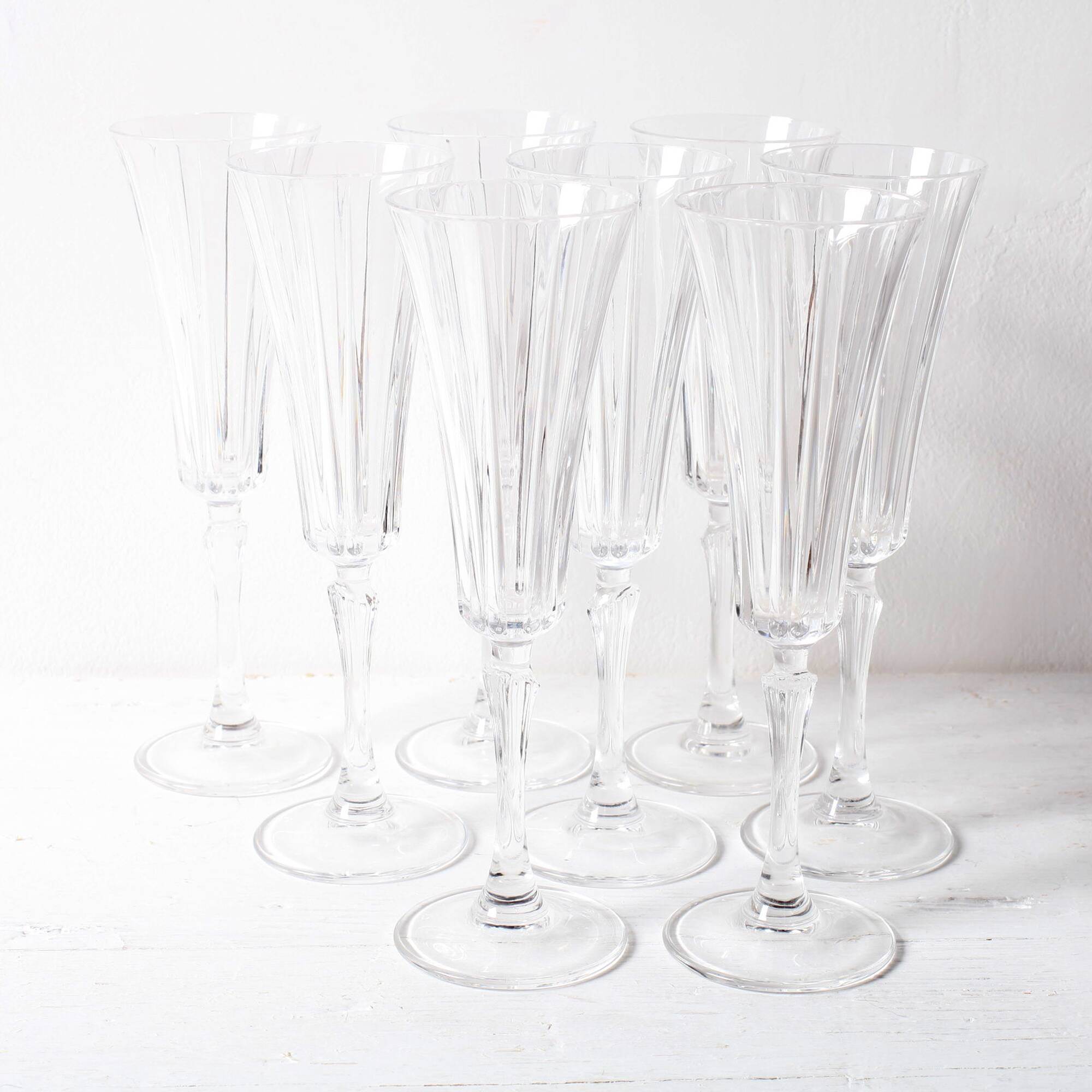 Set of 8 Crystal Vintage Champagne Flutes, Prosecco Clear Italian