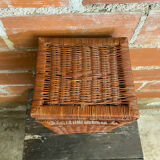 Antique basket, tall wicker woven bread basket, vintage laundry basket