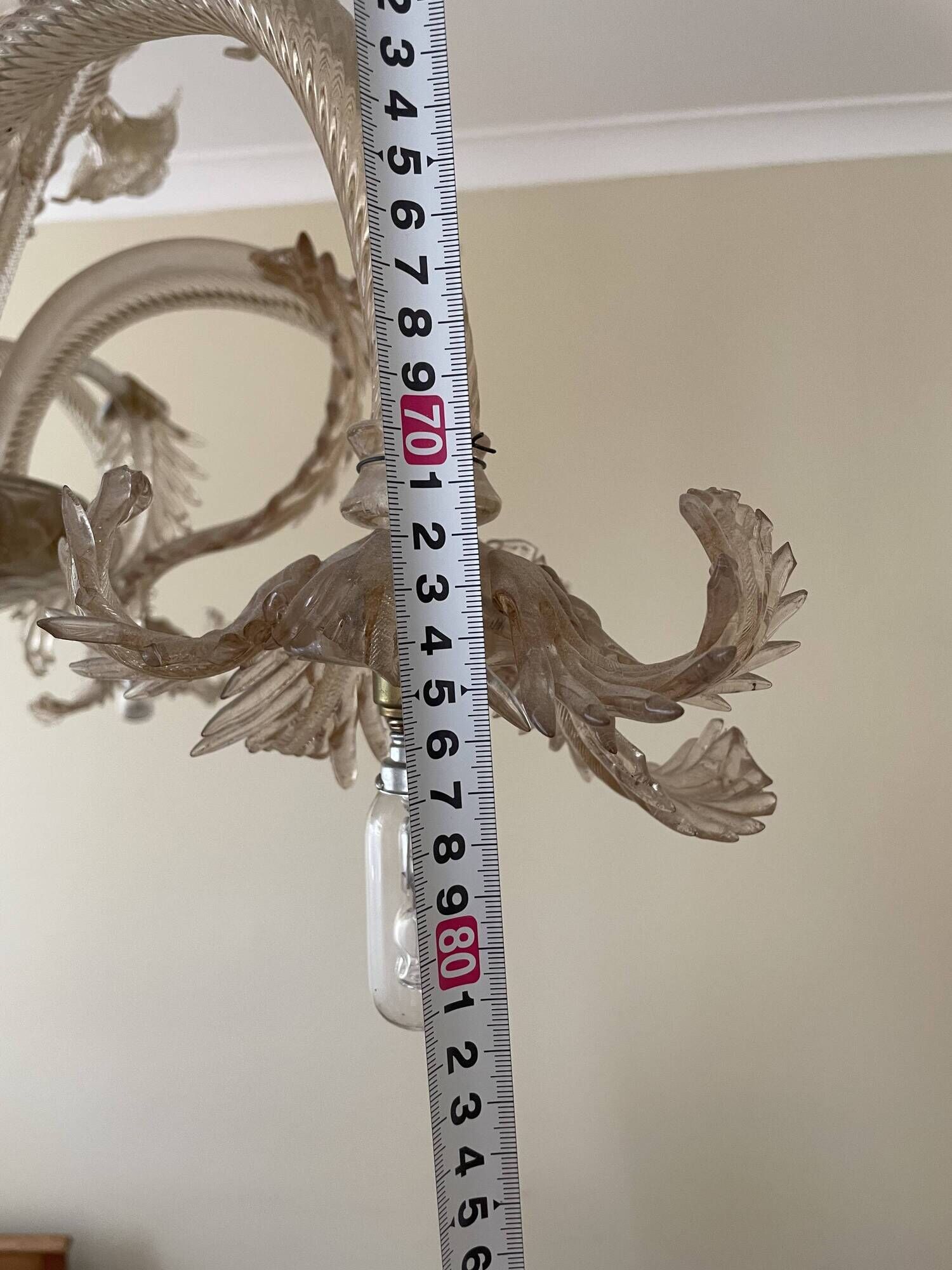 Vintage Venetian chandelier in Murano glass dusted with gold (6 arms)