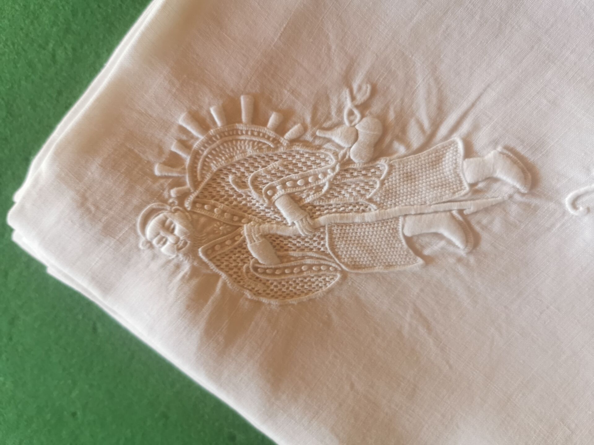 12 old damask linen napkins with a monogram