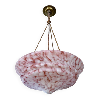 Art Deco Pendant Lamp, White Pink Glass