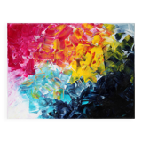 Acrylic painting on canvas in blue, pink, and yellow.